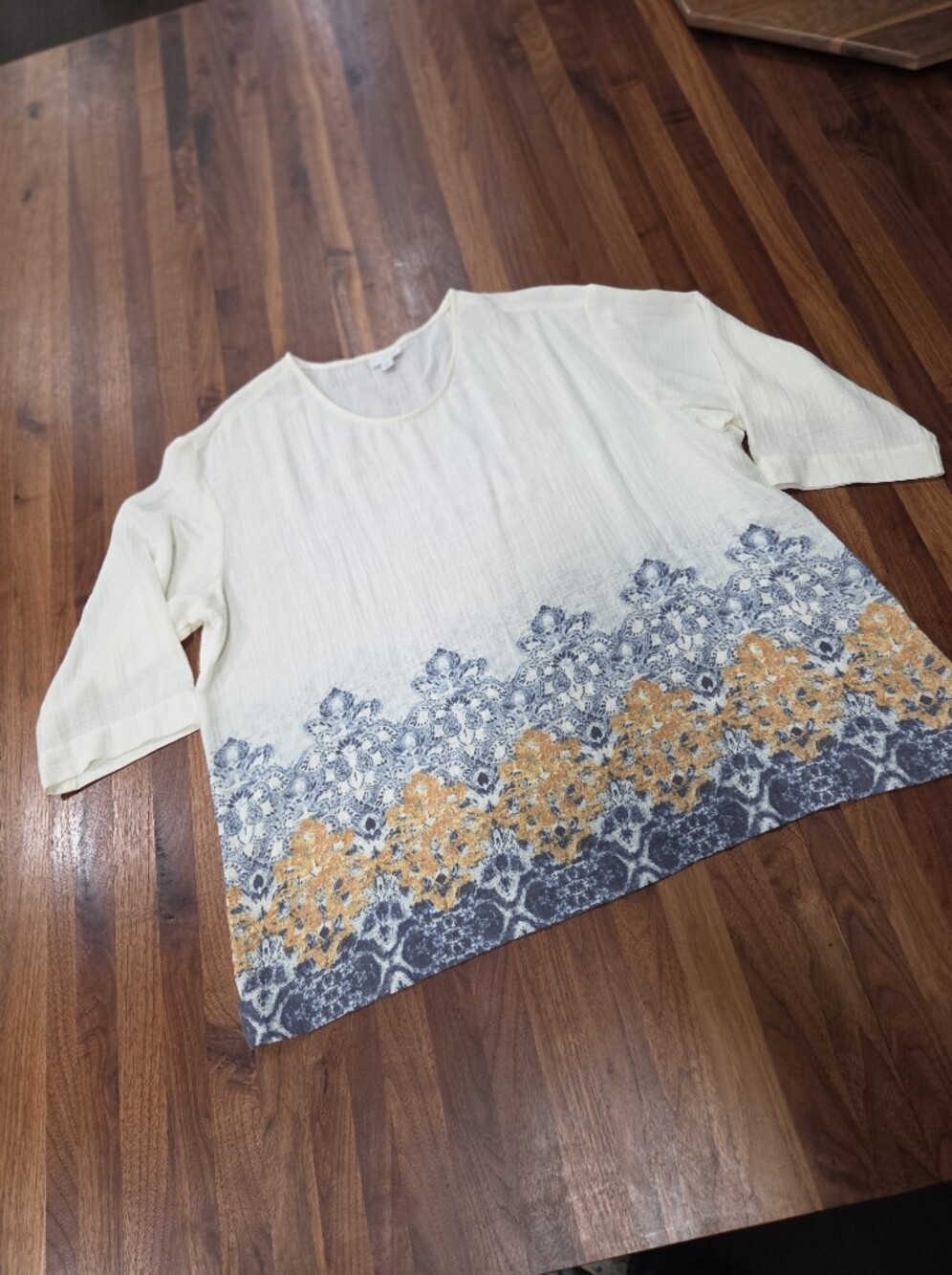 Pure Jill Cotton Gauze Top 3/4 Length Sleeves. Paisly Floral Pattern Size 2X